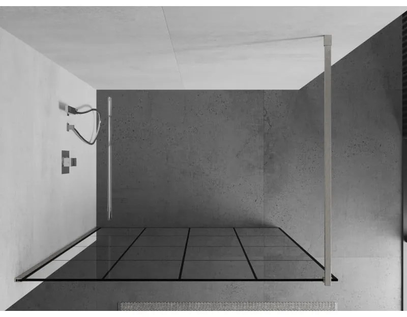 Mexen Kioto, Walk-In zuhanyparaván 130 x 200 cm, 8 mm átlátszó üveg fekete mintás, csiszolt acél profil, 800-130-101-97-77