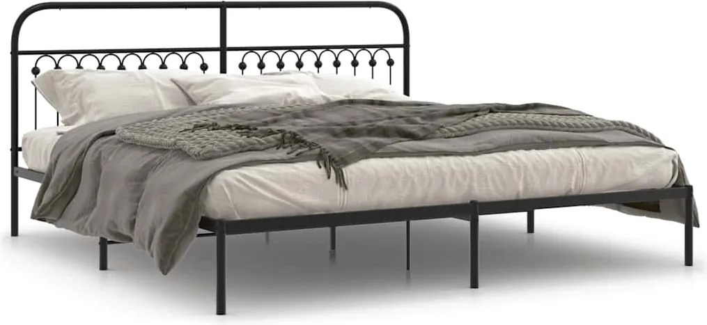 vidaXL fekete fém ágykeret fejtámlával 200 x 200 cm