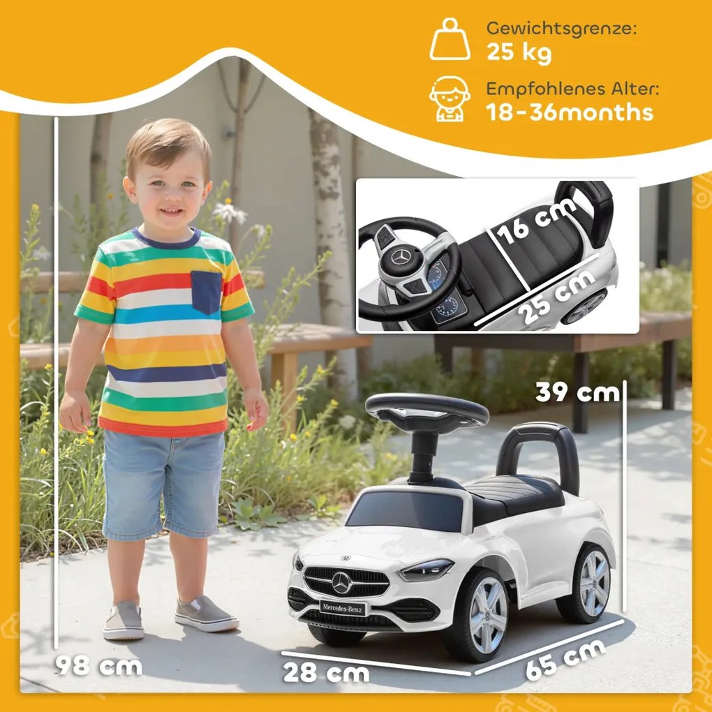 AIYAPLAY Mercedes-Benz C-osztályú kisautó kürttel, motorhangokkal, tárolóhellyel, 18-36 hónapos gyermekeknek, fehér