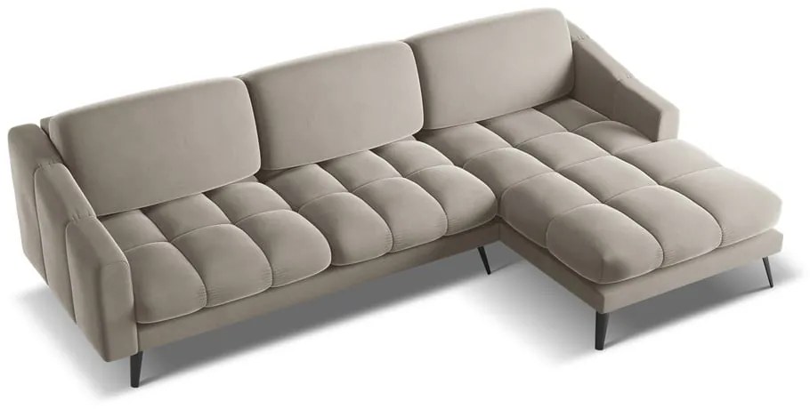 Bézs bársony sarokkanapé (jobb oldali) Nalu – Makamii