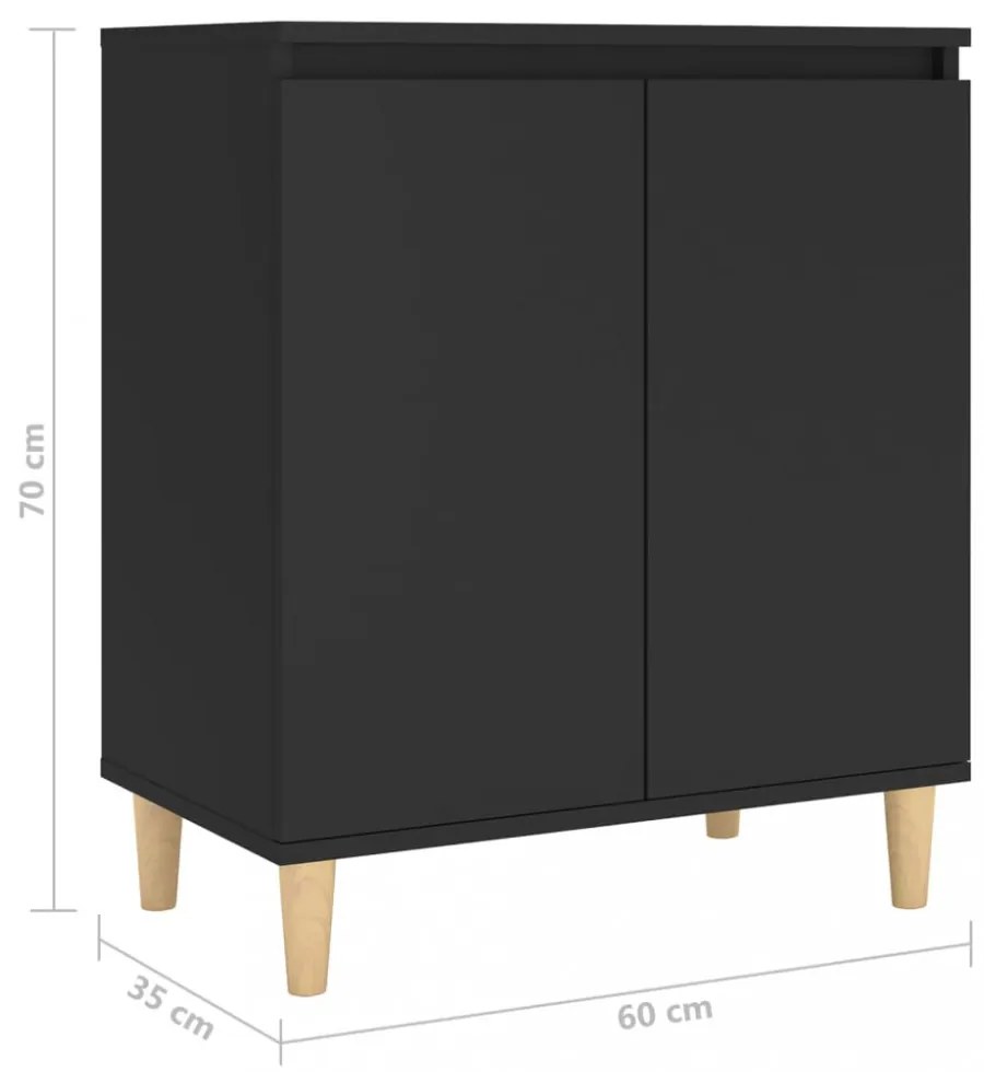 fekete szerelt fa tálalószekrény tömör falábakkal 60x35x70 cm