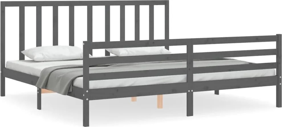 vidaXL szürke tömör fa ágykeret fejtámlával 200 x 200 cm