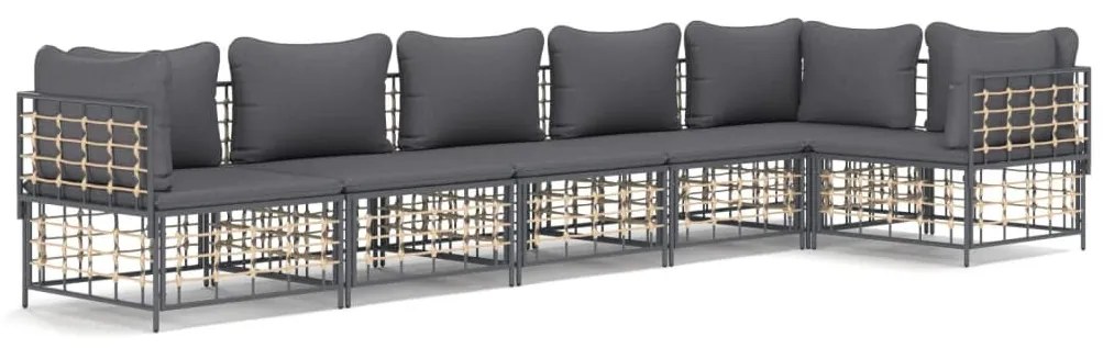 6 részes antracitszürke polyrattan kerti ülőgarnitúra párnákkal
