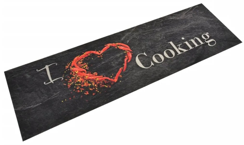 fekete mosható cooking feliratos bársony konyhaszőnyeg 45x150cm