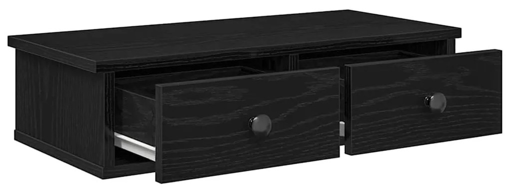 Falipolc fiókokkal fekete 60x25x15 cm műszaki fa