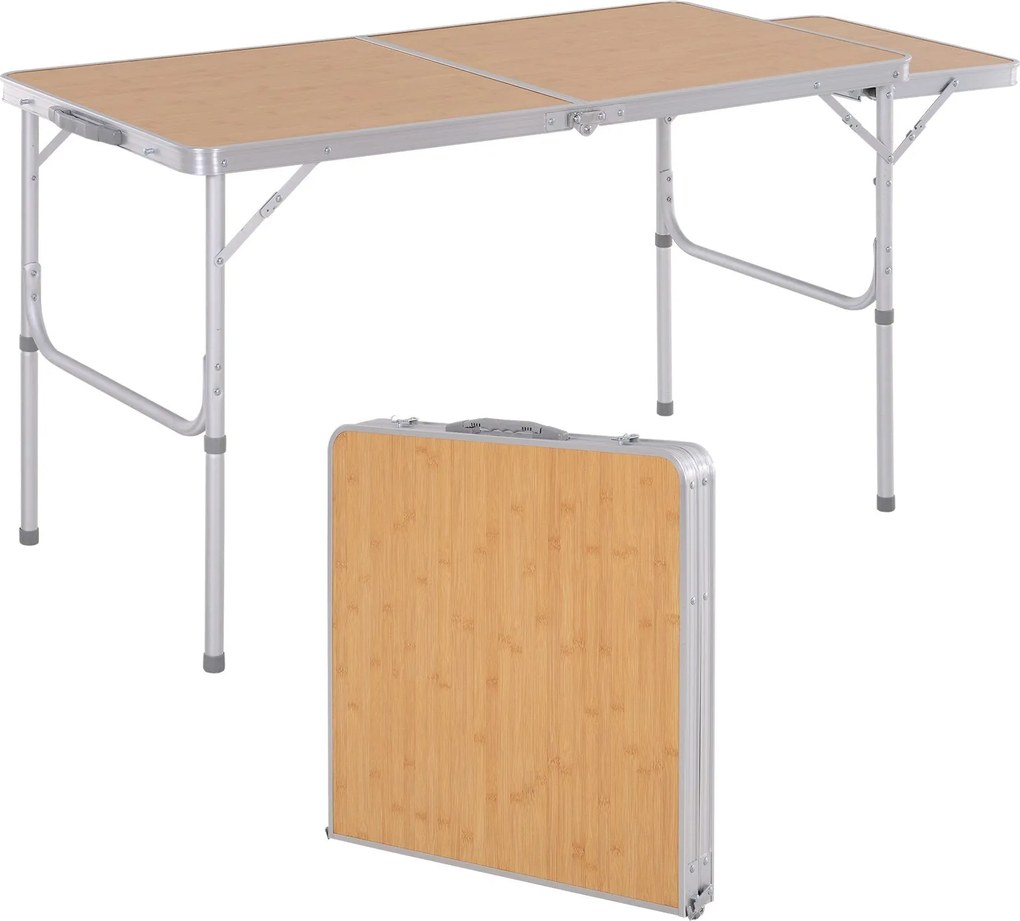 Hordozható, Összecsukható Kempingtábla Kinyitható Szárnnyal 30 kg Teherbírással, Állítható Magasság 153x60x39/71 cm | Aosom