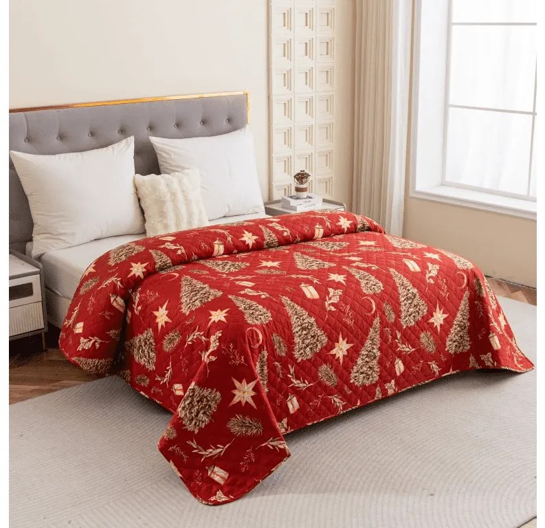 Ágytakaró GOLD CHRISTMAS piros Méret: 170 x 210 cm