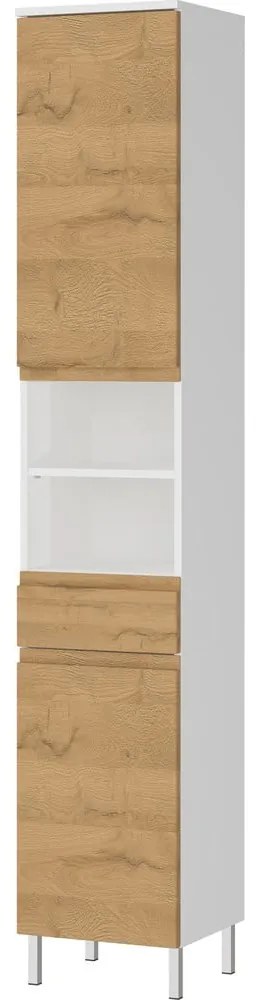 Fehér magas fürdőszoba szekrény tölgyfa dekorral 34x190 cm Torrance - Germania