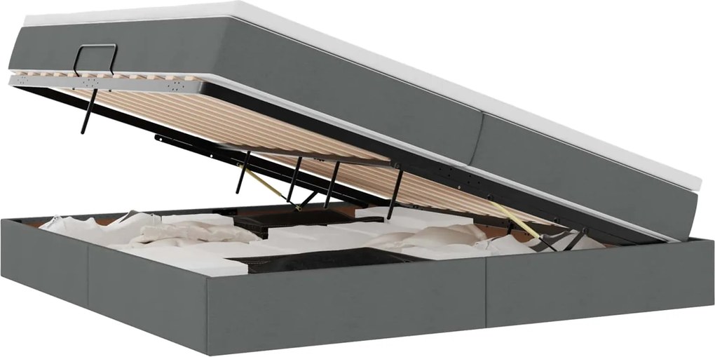 vidaXL Ágy tárolóval és matraccal Sötétszürke 200 x 200 cm Poliészter