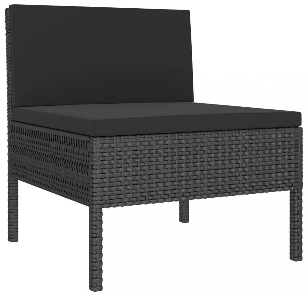 2-részes fekete polyrattan kerti bútorszett párnákkal