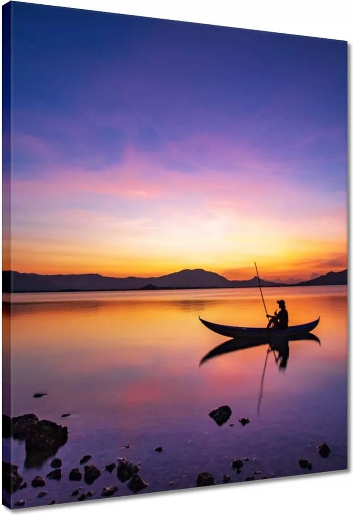 Vászonkép 40x50 Esti horgászat naplementekor