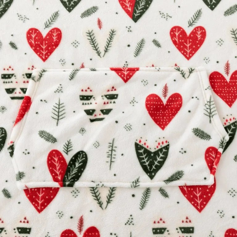 báránybunda hatású kapucnis, ujjas pléd WINTER HEARTS, színes kivitel