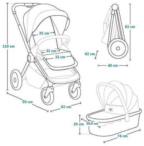 Lionelo - 3 az 1-ben kombinált babakocsi MIKA PLUS Olíva zöld