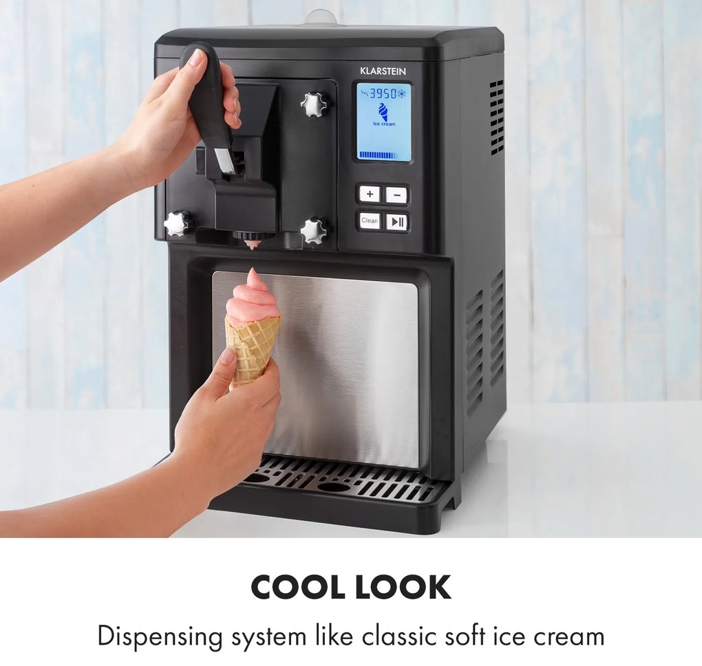Klarstein Sweet Sundae, fagylaltgép, kompresszor, 1,5 L, rozsdamentes acél, fekete