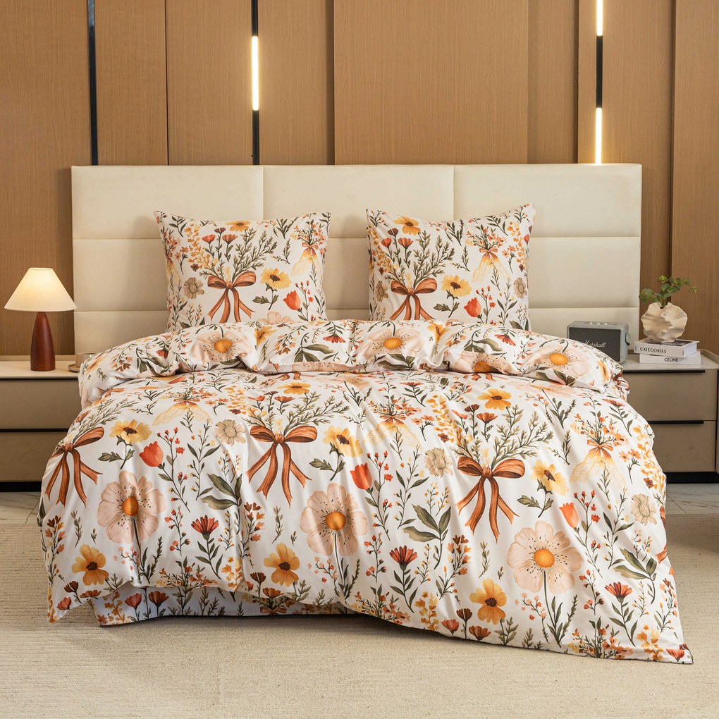 Mikroszálas ágyneműhuzat FLORAL RIBBON krémszínű Ágyneműhuzat mérete: 2 db 70 x 90 cm | 200 x 220 cm