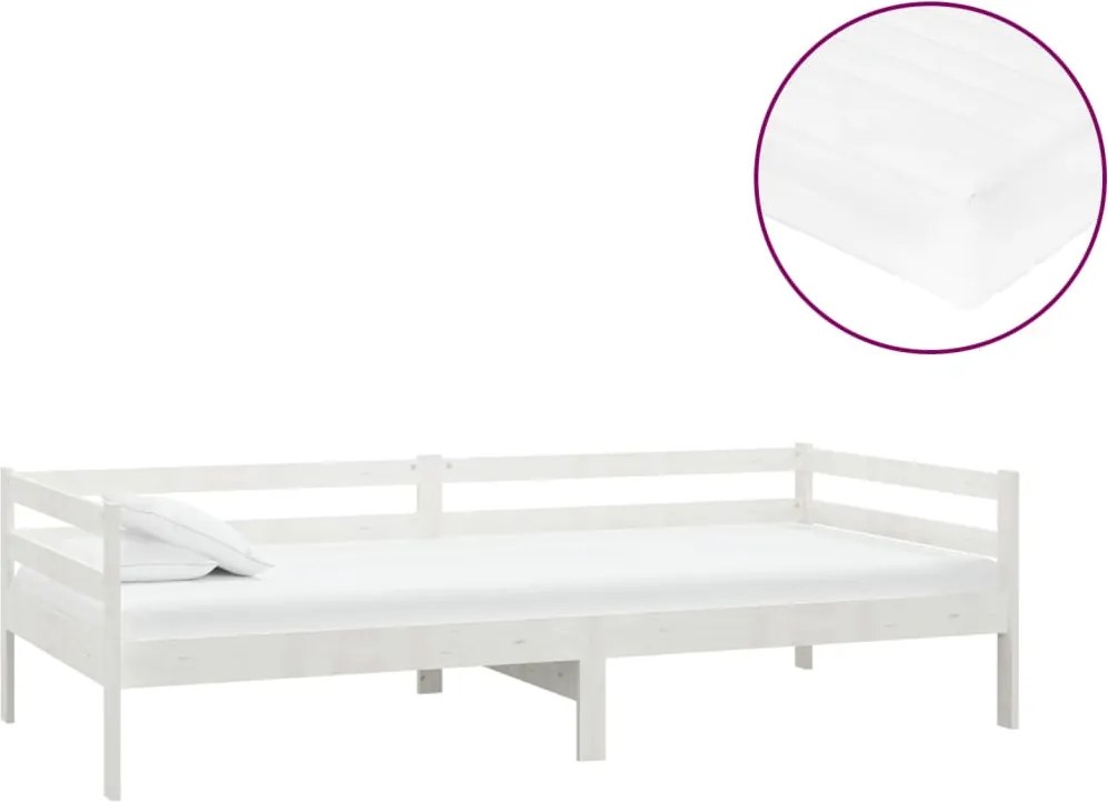 vidaXL fehér tömör fenyőfa dívány matraccal 90 x 200 cm