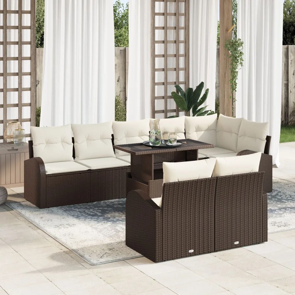 Kerti Kanapé Szett tárolóval 9 pcs Barna Poli rattan