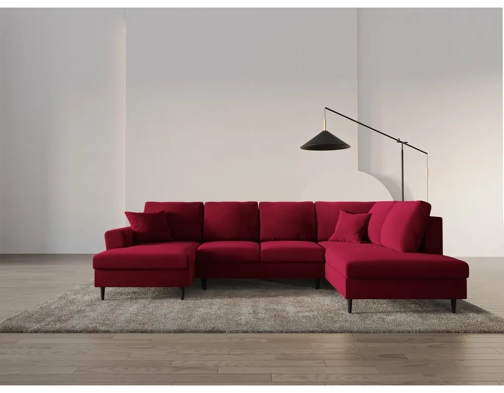 Piros bársony kinyitható tárolóhelyes sarokkanapé (jobb oldali-U alakú) Kyoto – Cosmopolitan Design