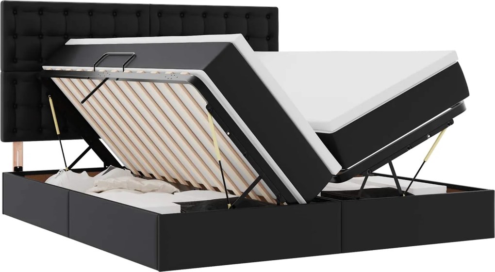 vidaXL Ágy tárolóval és matraccal matracmal Fekete 200 x 200 cm Műbőr