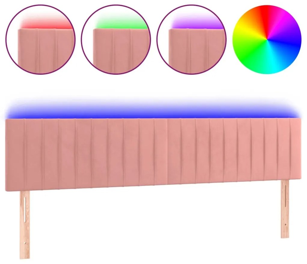 rózsaszín bársony LED-es fejtámla 180x5x78/88 cm