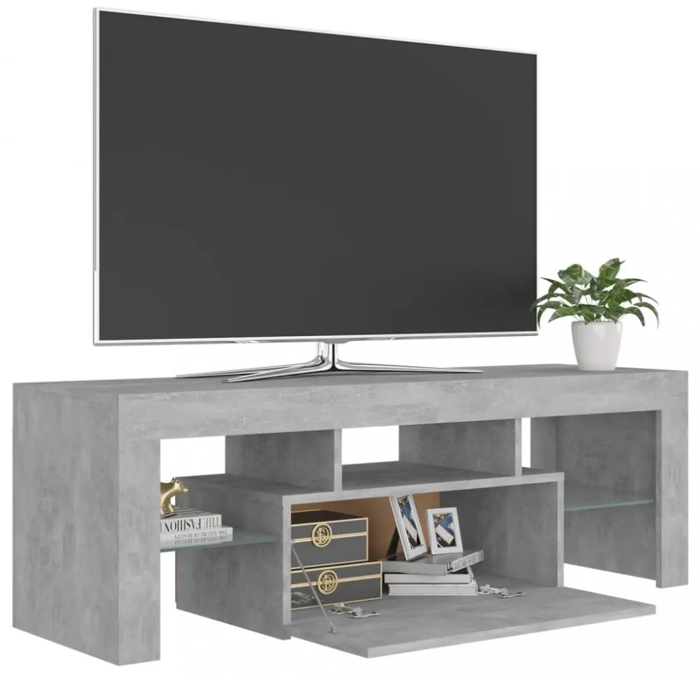 betonszürke TV-szekrény LED-lámpákkal 120 x 35 x 40 cm