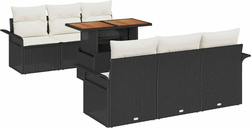 vidaXL Kerti Kanapé Szett párnával 7 pcs Fekete és krémszínű