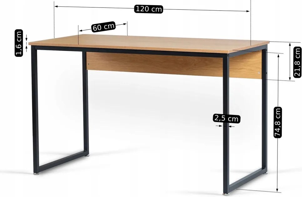 Íróasztal 120 cm méretben, aranytölgy/fekete színben ROSS