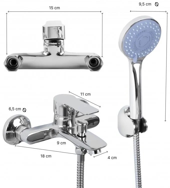 Erga Korfu, fali kádcsaptelep kézizuhany készlettel, króm, ERG-YKA-BW.KORFU-CHR