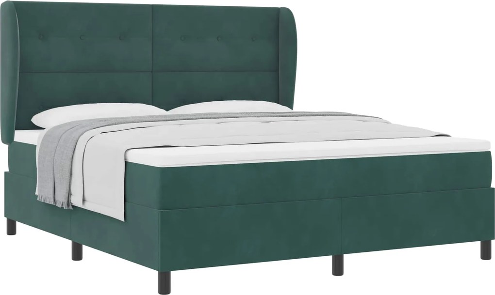 vidaXL Boxrugós ágy matracmal Sötétzöld 200 x 180 cm Poliészter