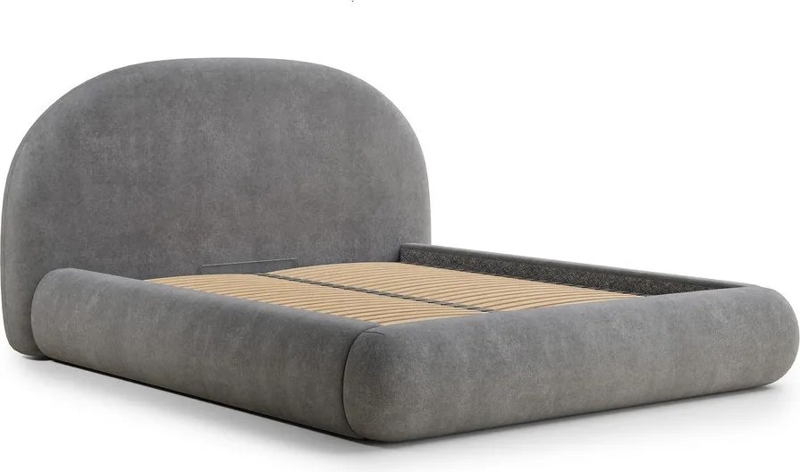 Szürke kárpitozott ágyneműtartós franciaágy ágyráccsal 140x200 cm Maumere – Maison de Rêve