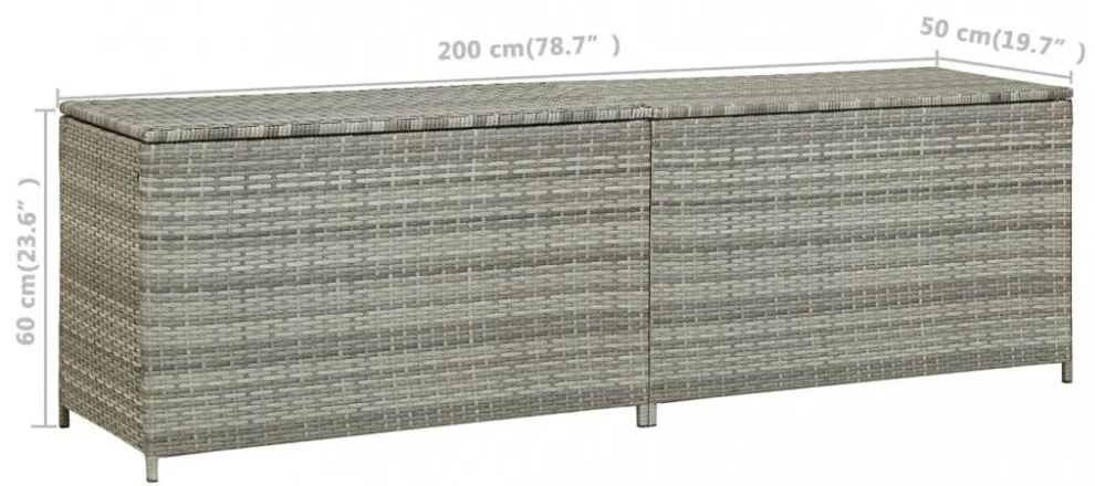 szürke polyrattan kerti tárolóláda 200 x 50 x 60 cm