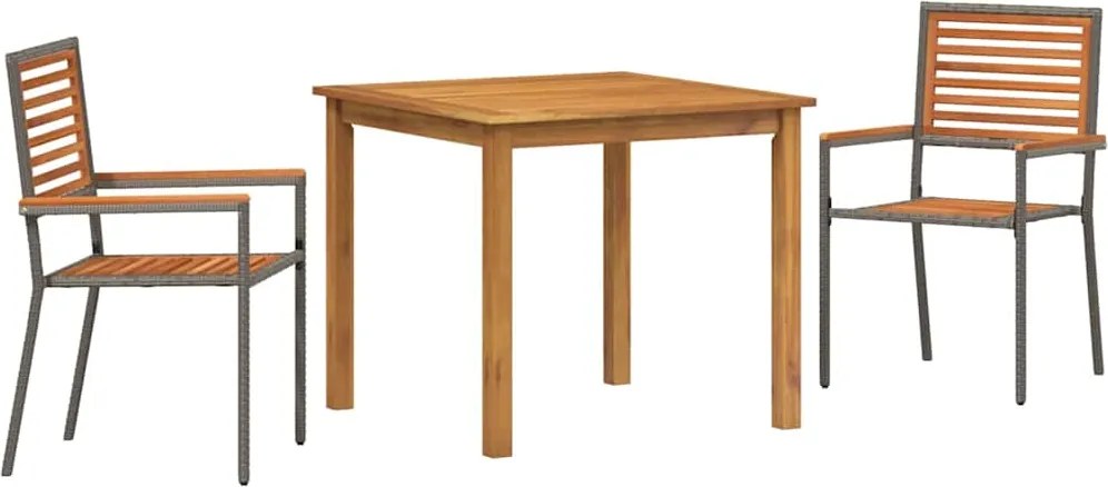 vidaXL Kert étkező szett 3 pcs Szürke Tömör Akácfa