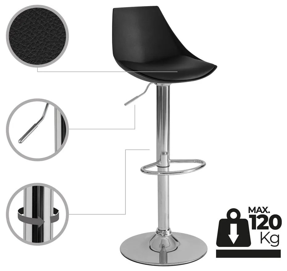 Fekete bőr utánzat állítható magasságú bárszék szett 2 db-os (ülésmagasság 56,5 cm) – Casa Selección