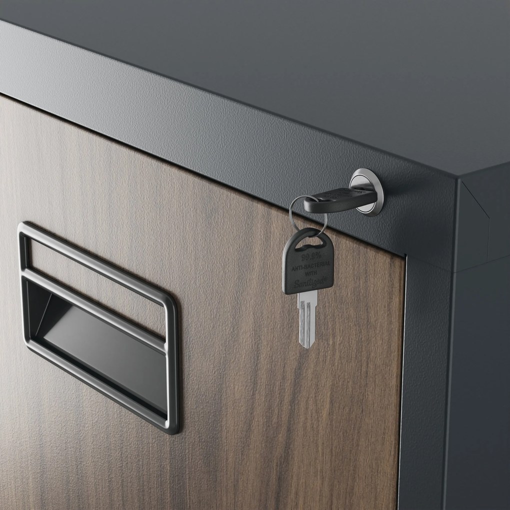 Fém irattartó szekrény, 5 fiókos SARA V5, 460 x 1630 x 620 mm, Eco Design: antracit/ dió