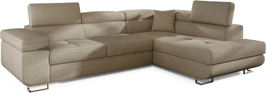 Bézs kinyitható-tárolóhelyes sarokkanapé (jobb oldali-L alakú) Anton – ELTAP