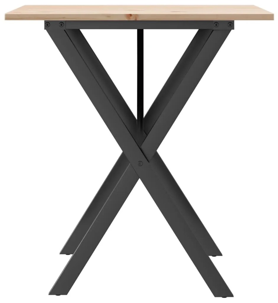Tömör fenyőfa és acél étkezőasztal X-vázzal 70x70x75 cm