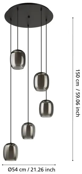 Eglo 901194 - Csillár zsinóron CIAMPINO 5xE27/28W/230V szürke