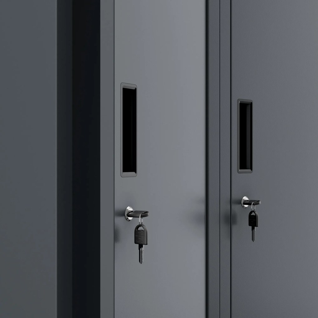 Pléh öltözőszekrény talpazaton, négymodulos, polcokkal KACPER II, 600 x 1800 x 500 mm, antracit