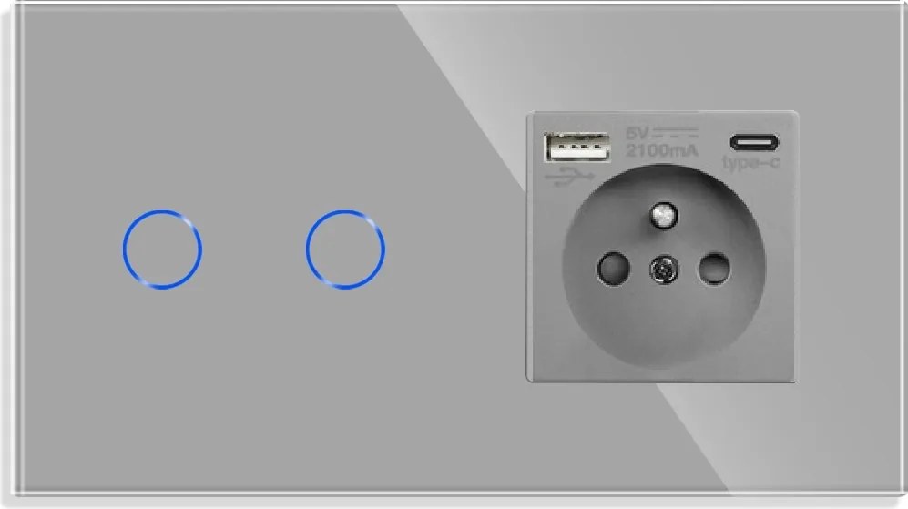 Dupla Érintőkapcsoló 2 Usb-c Aljzattal Qc 20W Üveg Kapcsoló