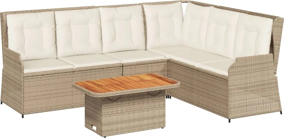 vidaXL 5 részes bézs polyrattan kerti ülőgarnitúra párnákkal