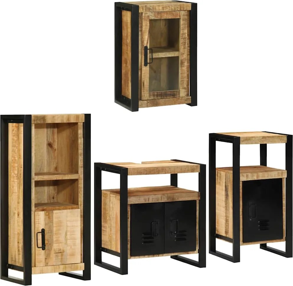 vidaXL Fürdőszoba bútor szett tárolóval 4 pcs Barna Szilárd Mangófába