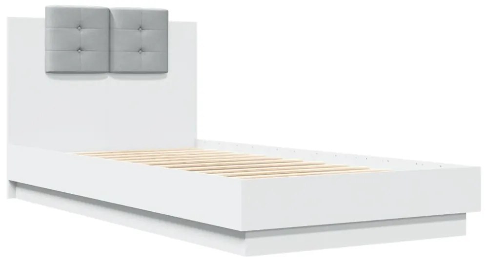 fehér ágykeret fejtámlával és LED-világítással 75 x 190 cm