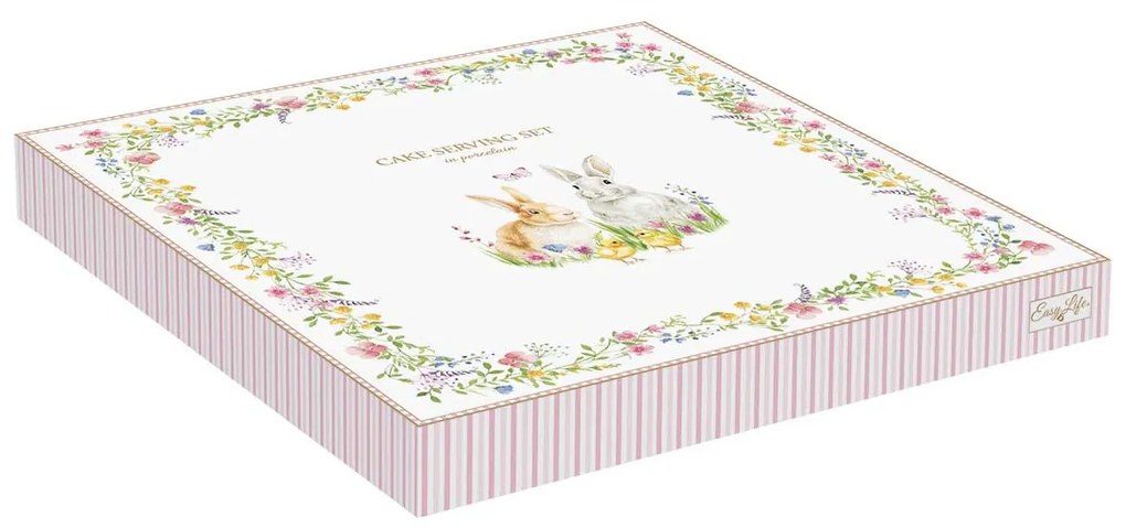 Húsvéti nyuszis porcelán tortaál lapáttal 32 cm Happy Easter