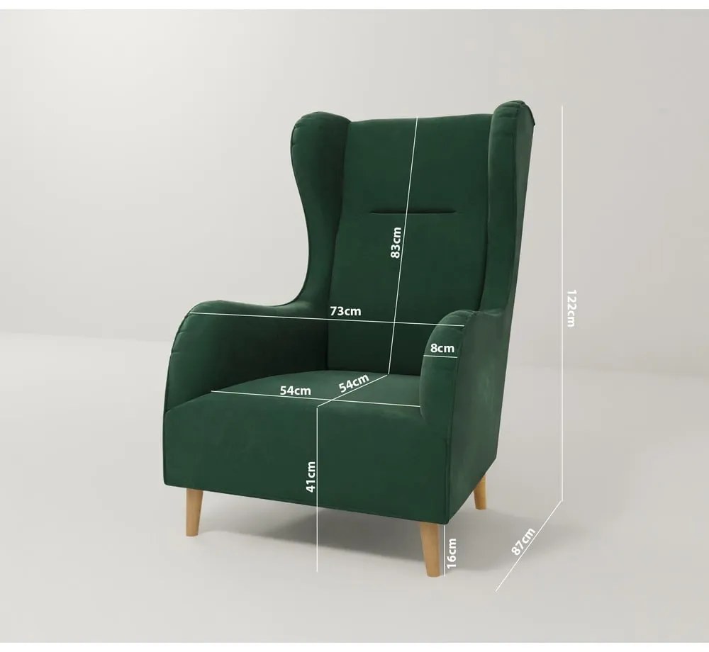 Sötétzöld bársony füles fotel Carole – Ropez