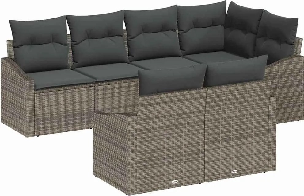 vidaXL Kerti Kanapé Szett párnával tárolóval 7 pcs Szürke polirattan