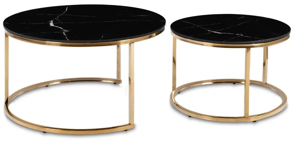 Fekete Márvány/Arany Dohányzóasztal Szett MILANO