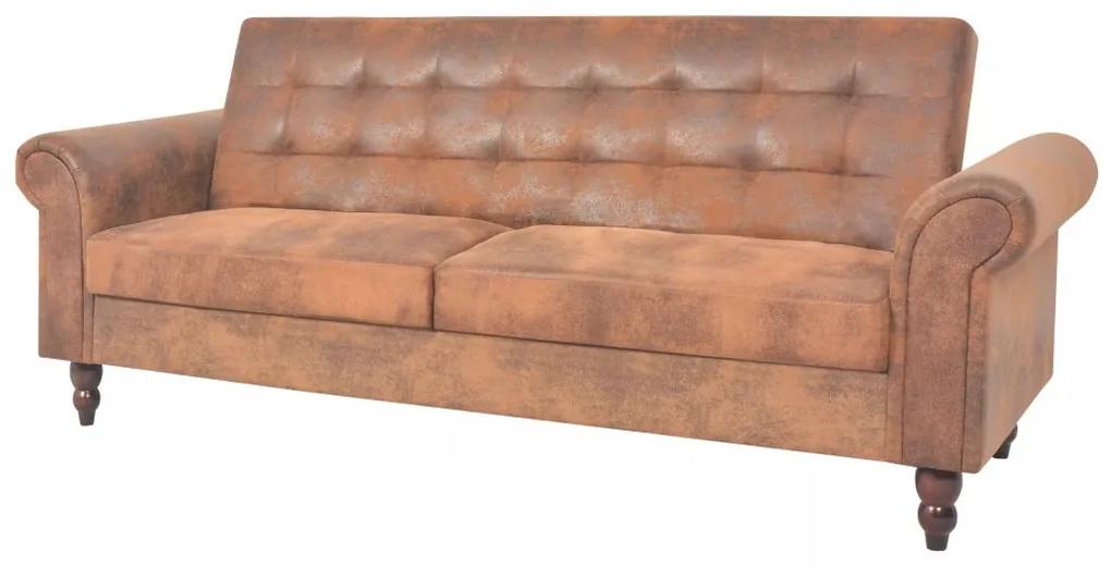 vidaXL ággyá alakítható barna műbőr kanapéágy kartámaszokkal
