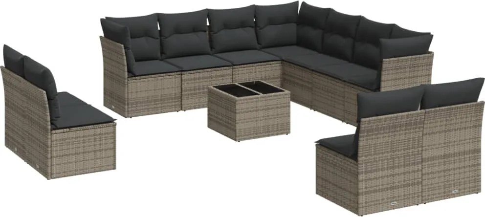 vidaXL 12 részes szürke polyrattan kerti ülőgarnitúra párnákkal