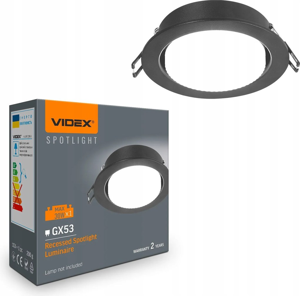 Süllyesztett spot mennyezeti lámpatest kerek GX53 fekete Videx