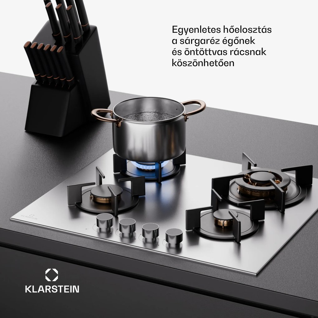 Klarstein Goldflame 4 független 4 égős gázfőzőlap földgáz/propán gáz rozsdamentes acélból
